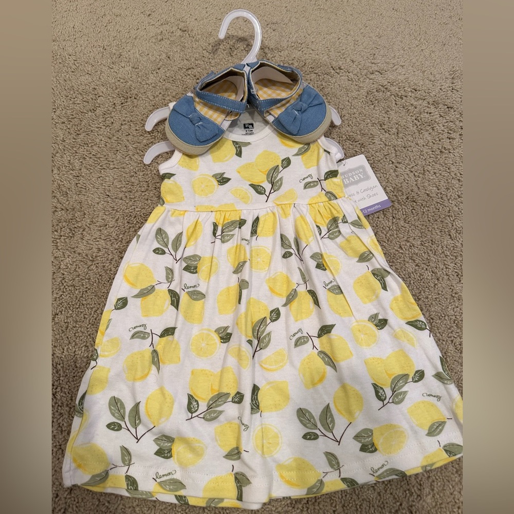 NWT Hudson Baby lemon dress with matching shoes.